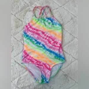Girls Tie Dye One Piece Swimsuit Size 7/8 | Colorful Strappy Swim